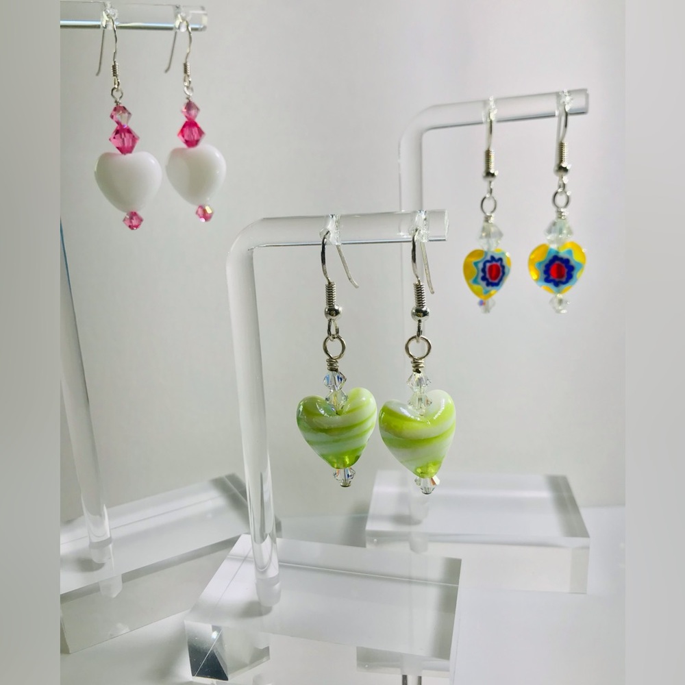 Set of three handcrafted heart earrings